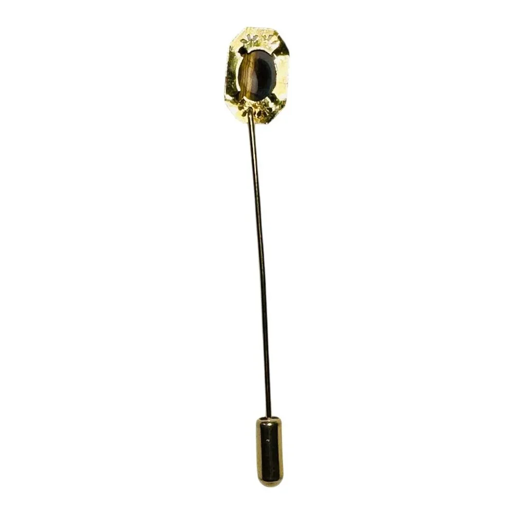 Vintage Gold Stick Pin With Tigers Eye Stone Gemstone Accent - Picture 7 of 8